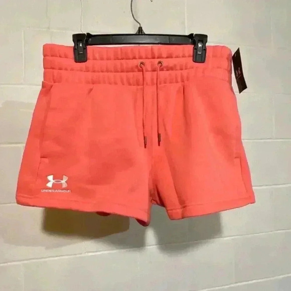Under Armour Women's Icon Fleece Boxer Short LARGE Coral Loose Fit Athleisure - Picture 9 of 10